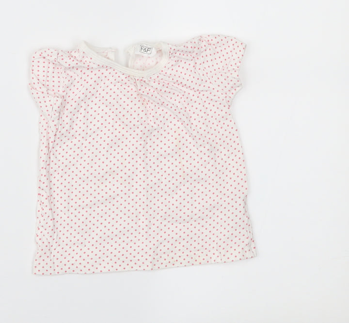 F&F Girls White Polka Dot  Basic T-Shirt Size 12-18 Months
