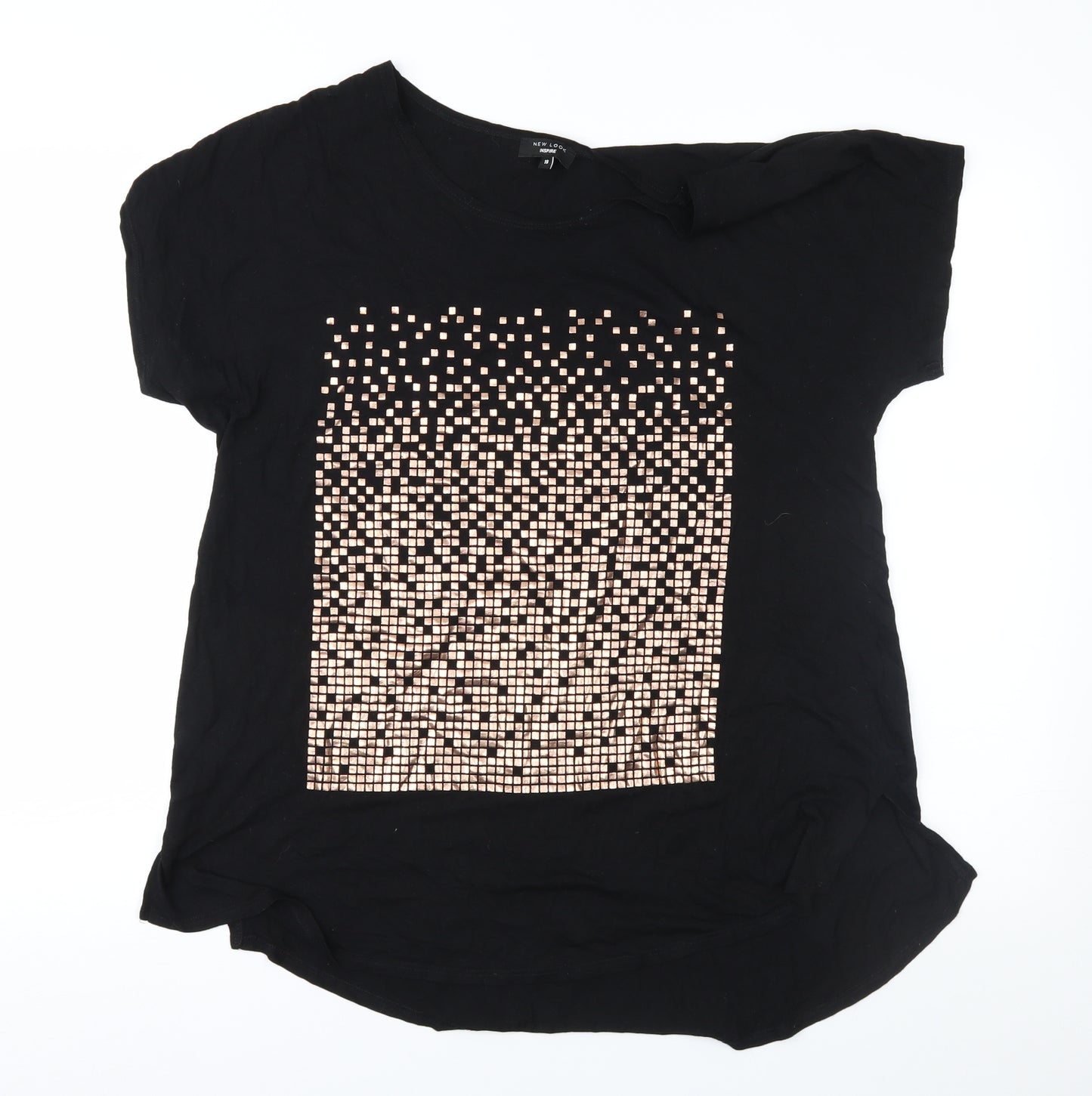 New Look Womens Black Geometric  Basic T-Shirt Size 18