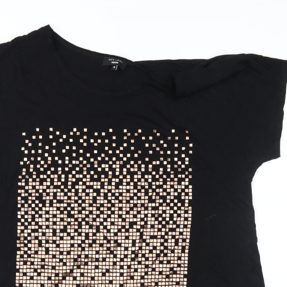New Look Womens Black Geometric  Basic T-Shirt Size 18