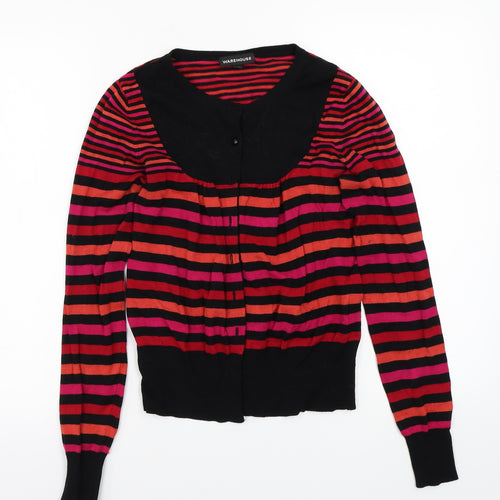 Warehouse Womens Black Striped  Cardigan Jumper Size 10