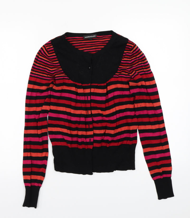 Warehouse Womens Black Striped  Cardigan Jumper Size 10