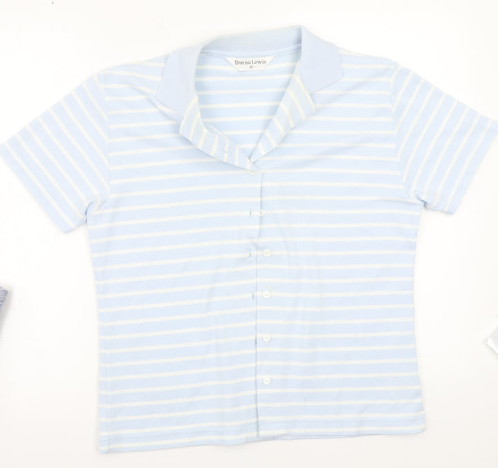 Donna lewis Womens Blue Striped  Basic Button-Up Size M