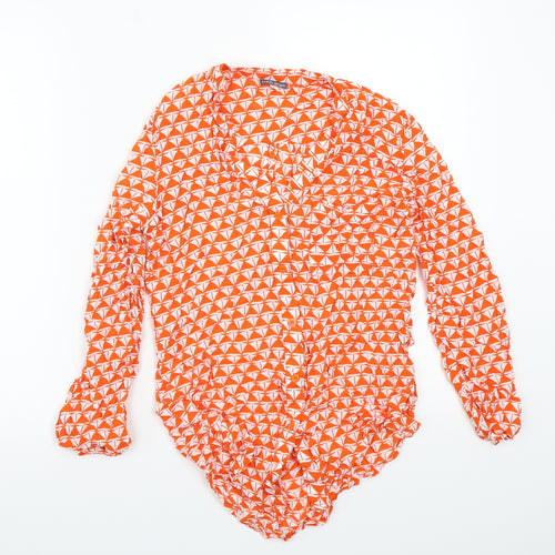 White singer Womens Orange Geometric  Basic Button-Up Size XS