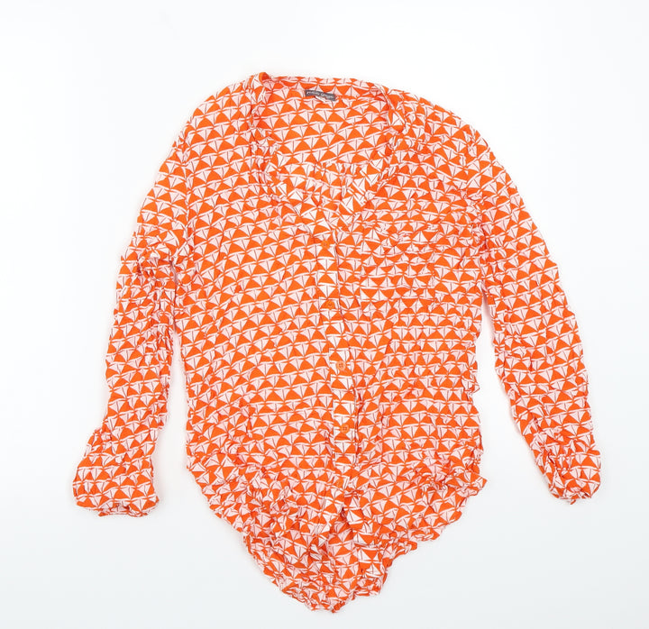 White singer Womens Orange Geometric  Basic Button-Up Size XS