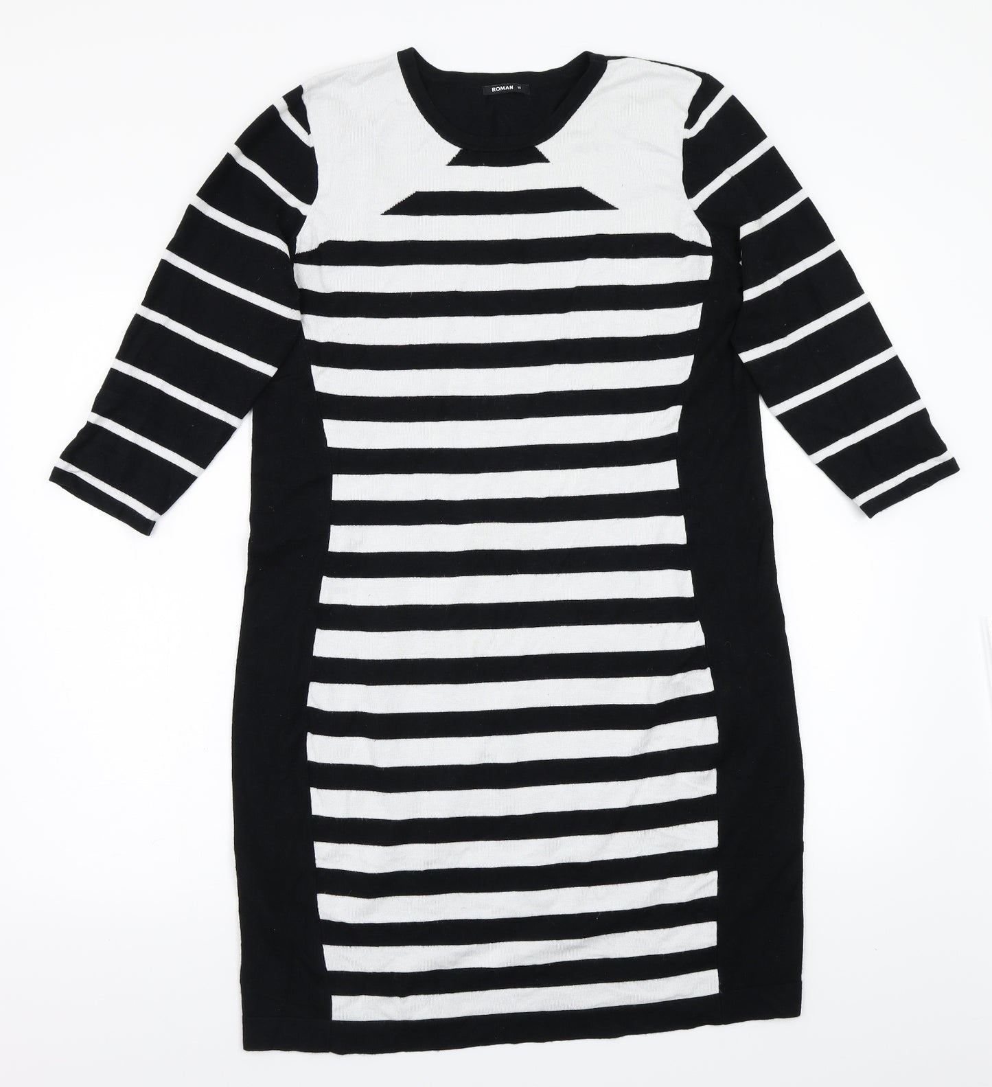 Roman Womens Black Striped  A-Line  Size 16