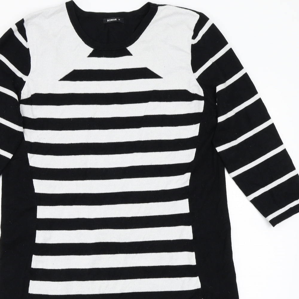 Roman Womens Black Striped  A-Line  Size 16