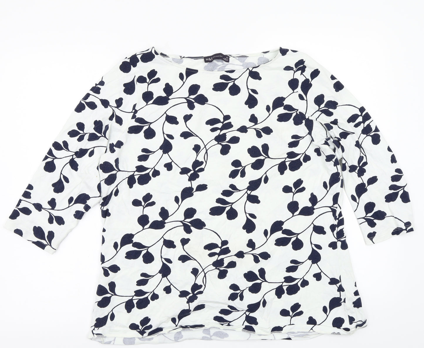 Marks and Spencer Womens White Floral  Basic T-Shirt Size 22