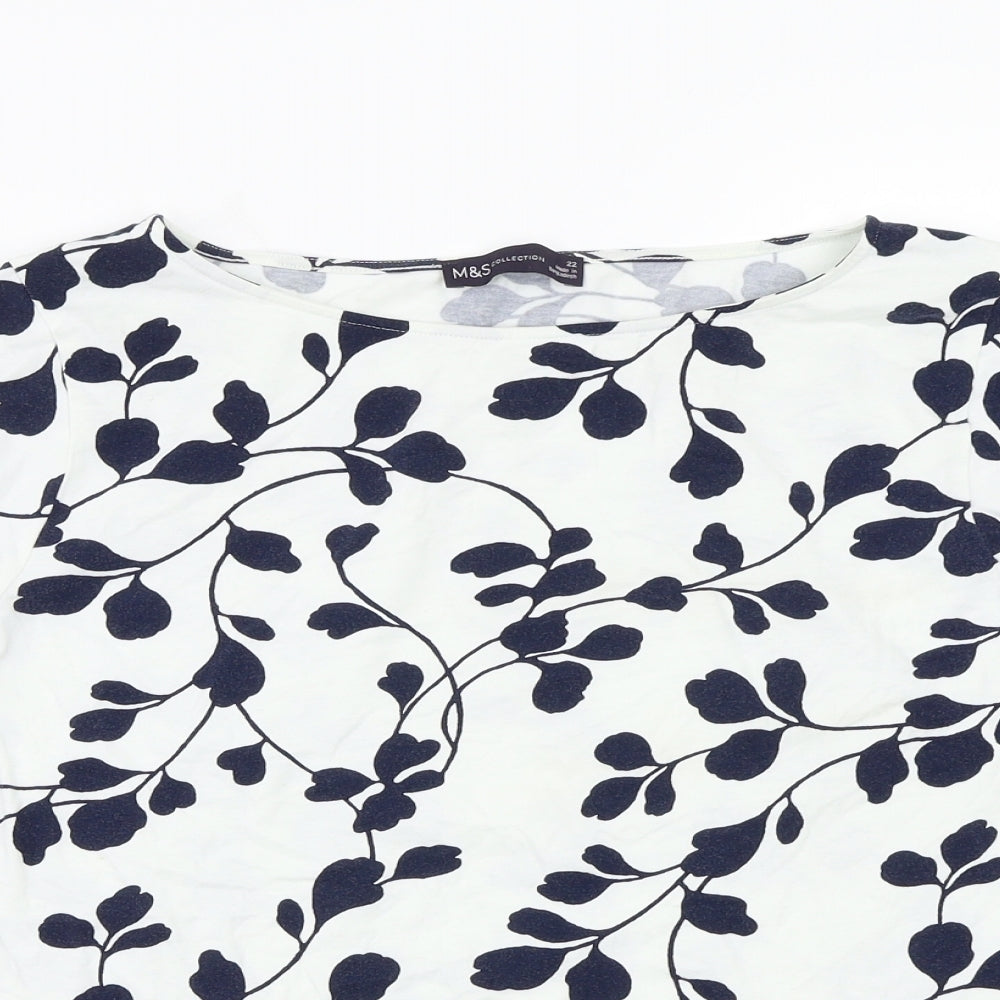 Marks and Spencer Womens White Floral  Basic T-Shirt Size 22