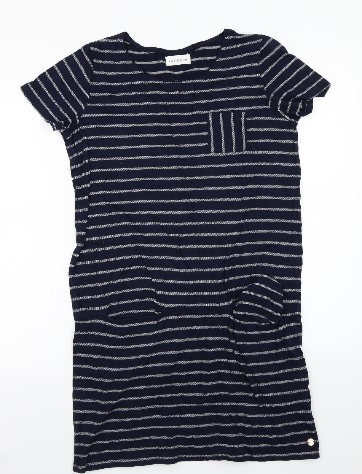 Harris Wilson Womens Blue Striped  A-Line  Size S