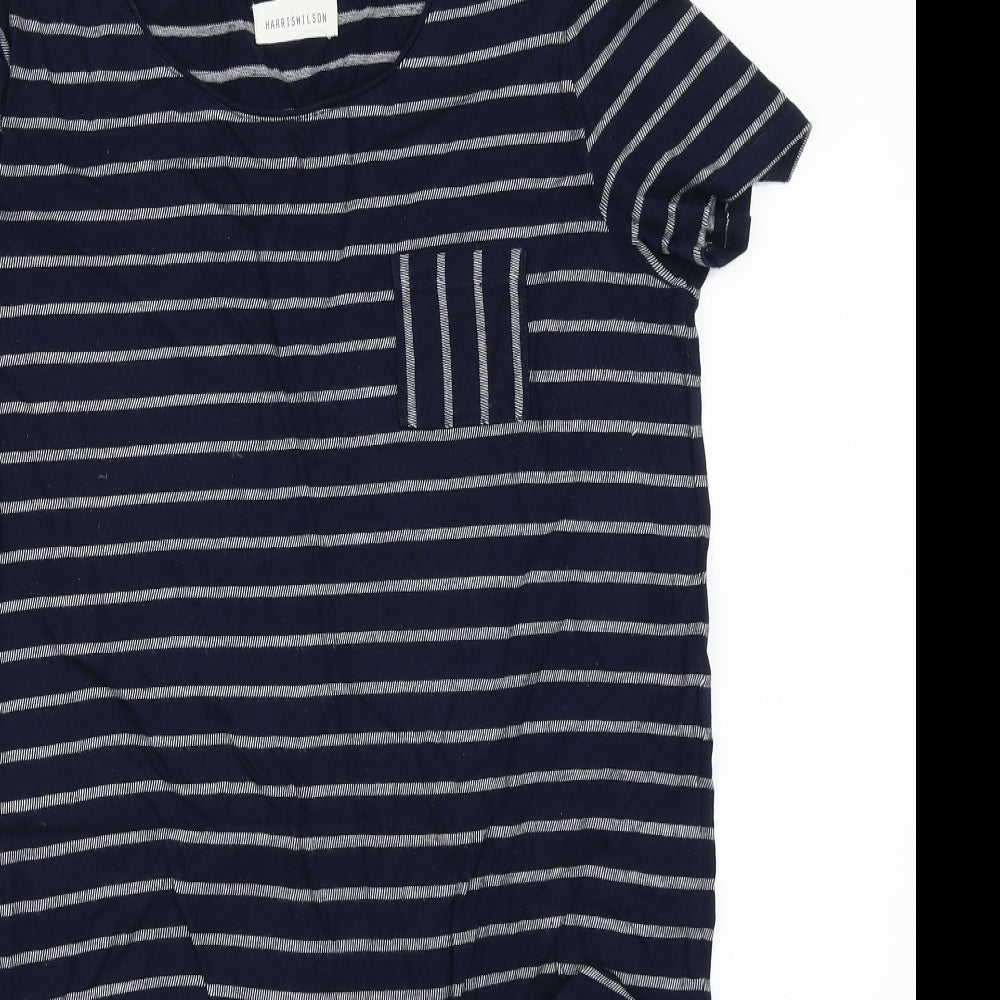 Harris Wilson Womens Blue Striped  A-Line  Size S