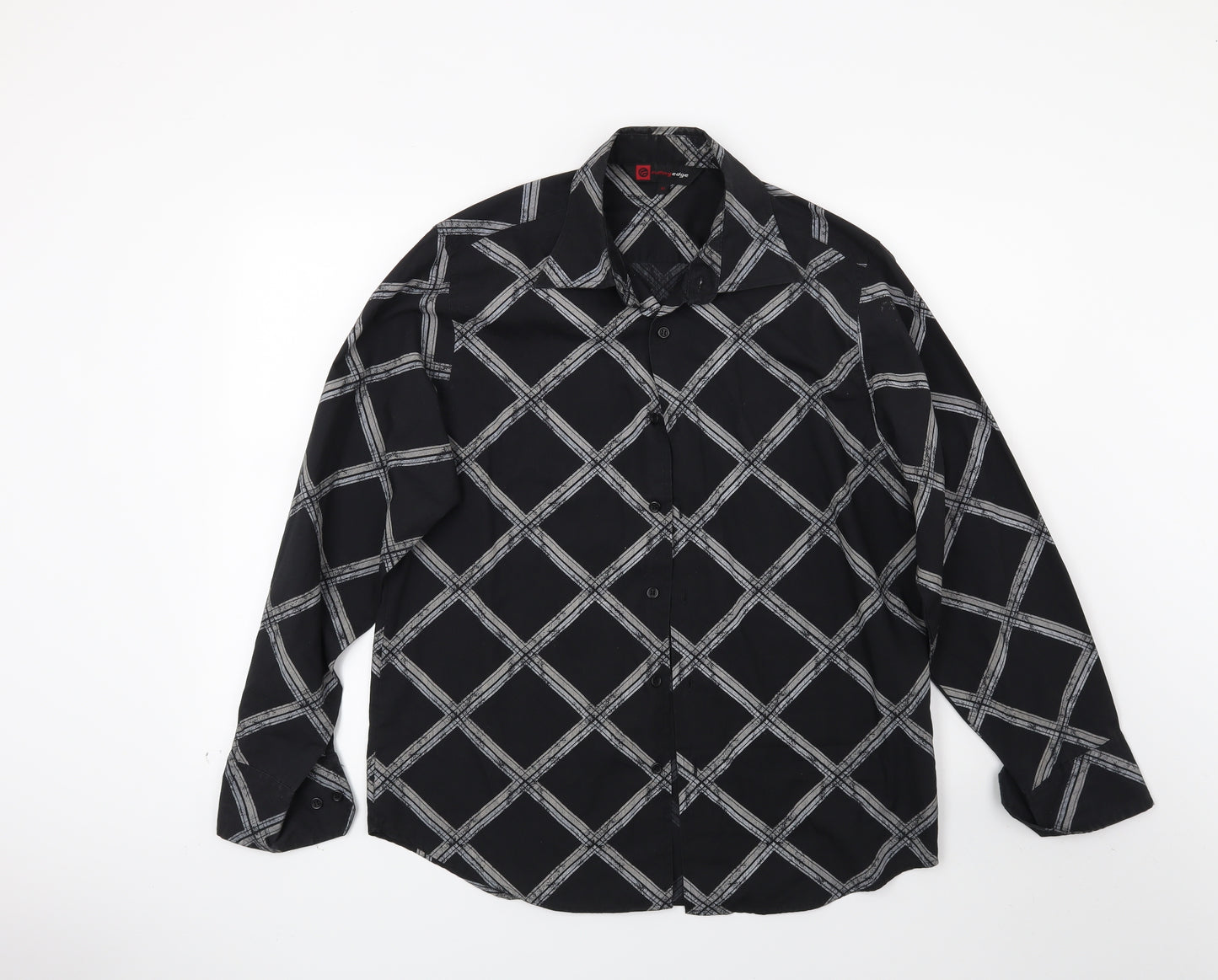 Cutting Edge Mens Black Check   Button-Up Size M