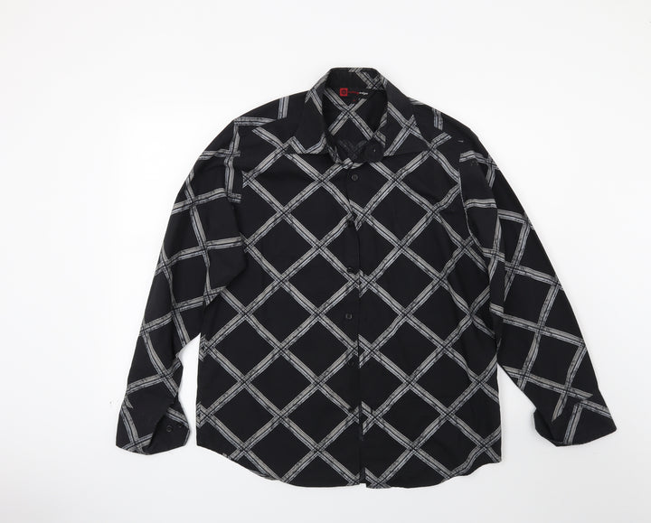 Cutting Edge Mens Black Check   Button-Up Size M