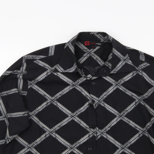 Cutting Edge Mens Black Check   Button-Up Size M