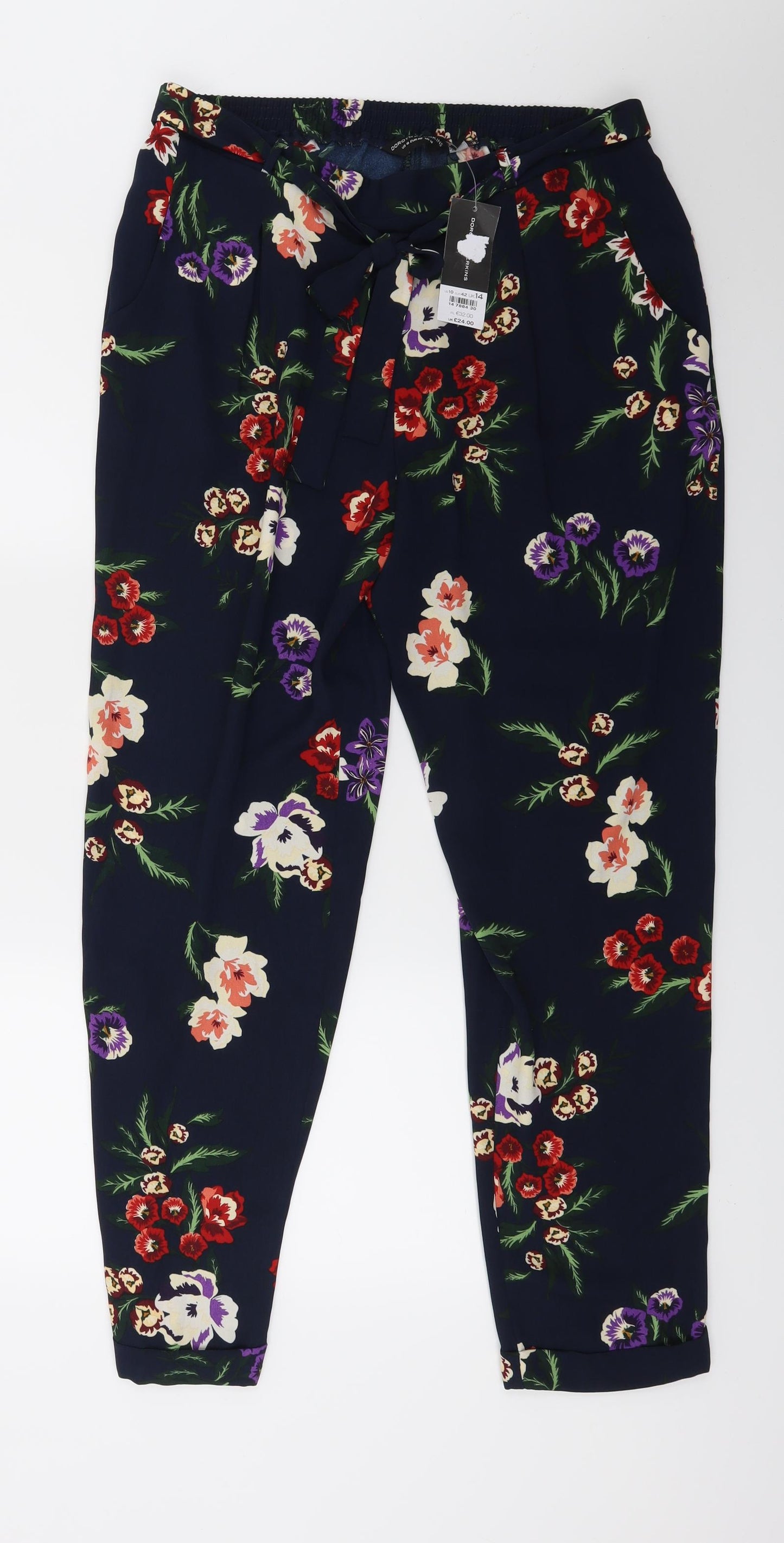 Dorothy Perkins Womens Blue Floral  Trousers  Size 14 L26 in