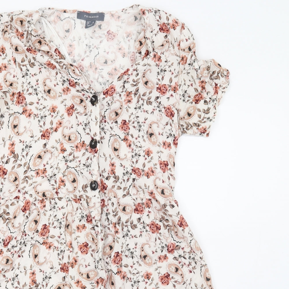 Primark Womens White Floral  A-Line  Size 12