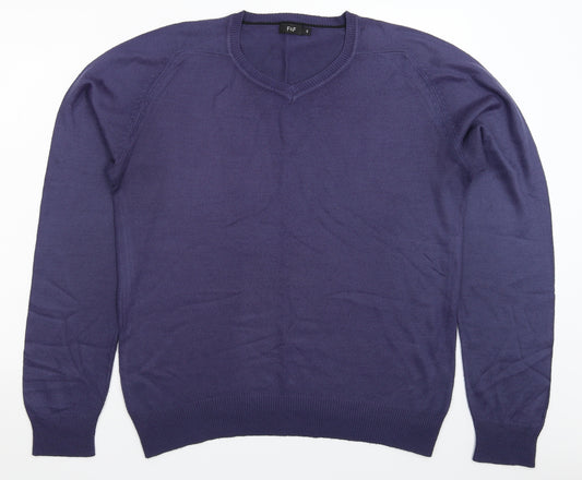 Front view of F&F men’s blue knit jumper, size S