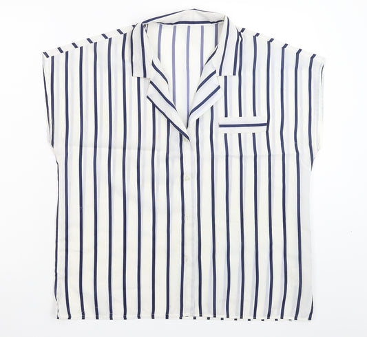 Front view of Littlewoods women’s white striped basic button-up, size UK 16