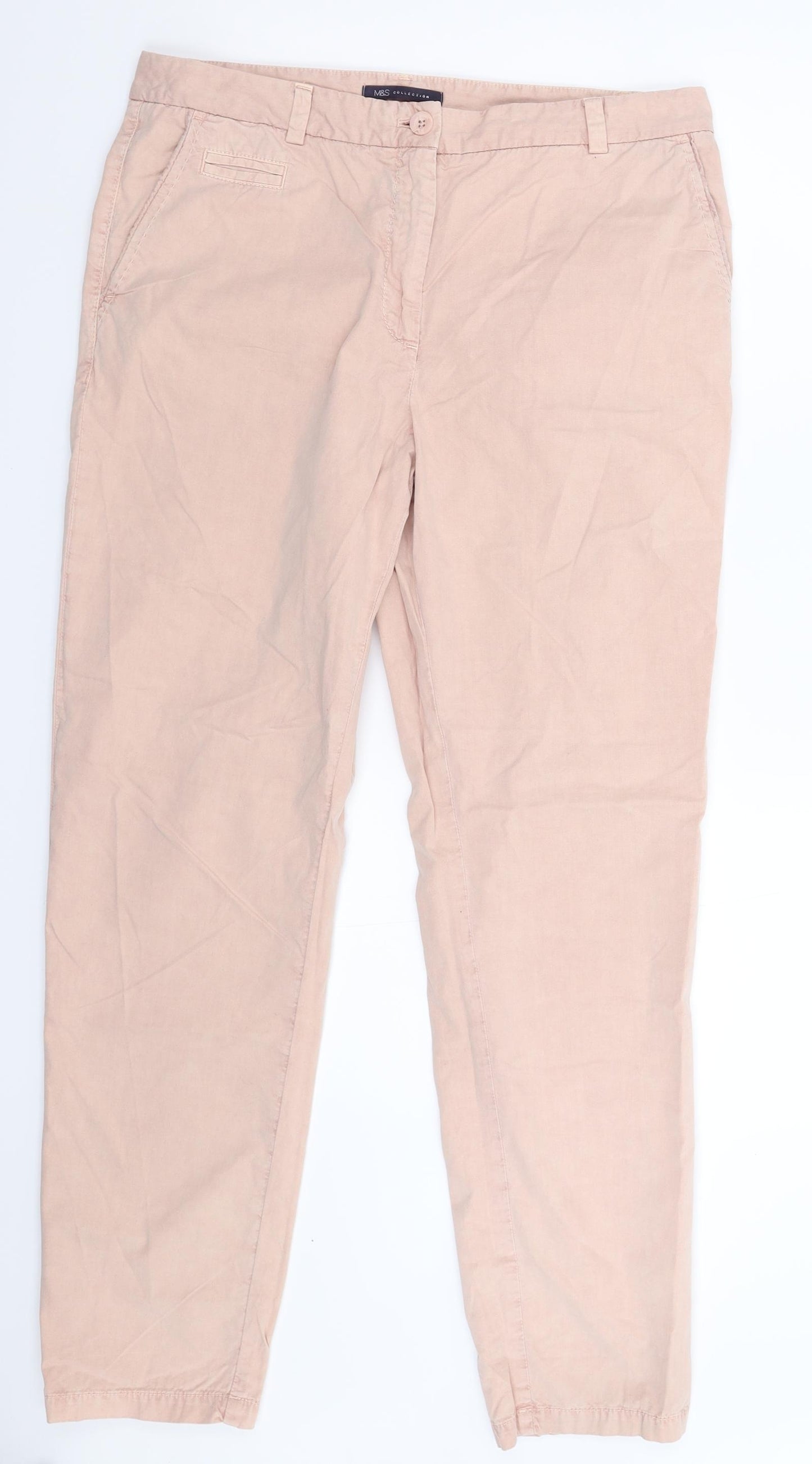 Marks and Spencer Womens Beige   Chino Trousers Size 14 L30 in