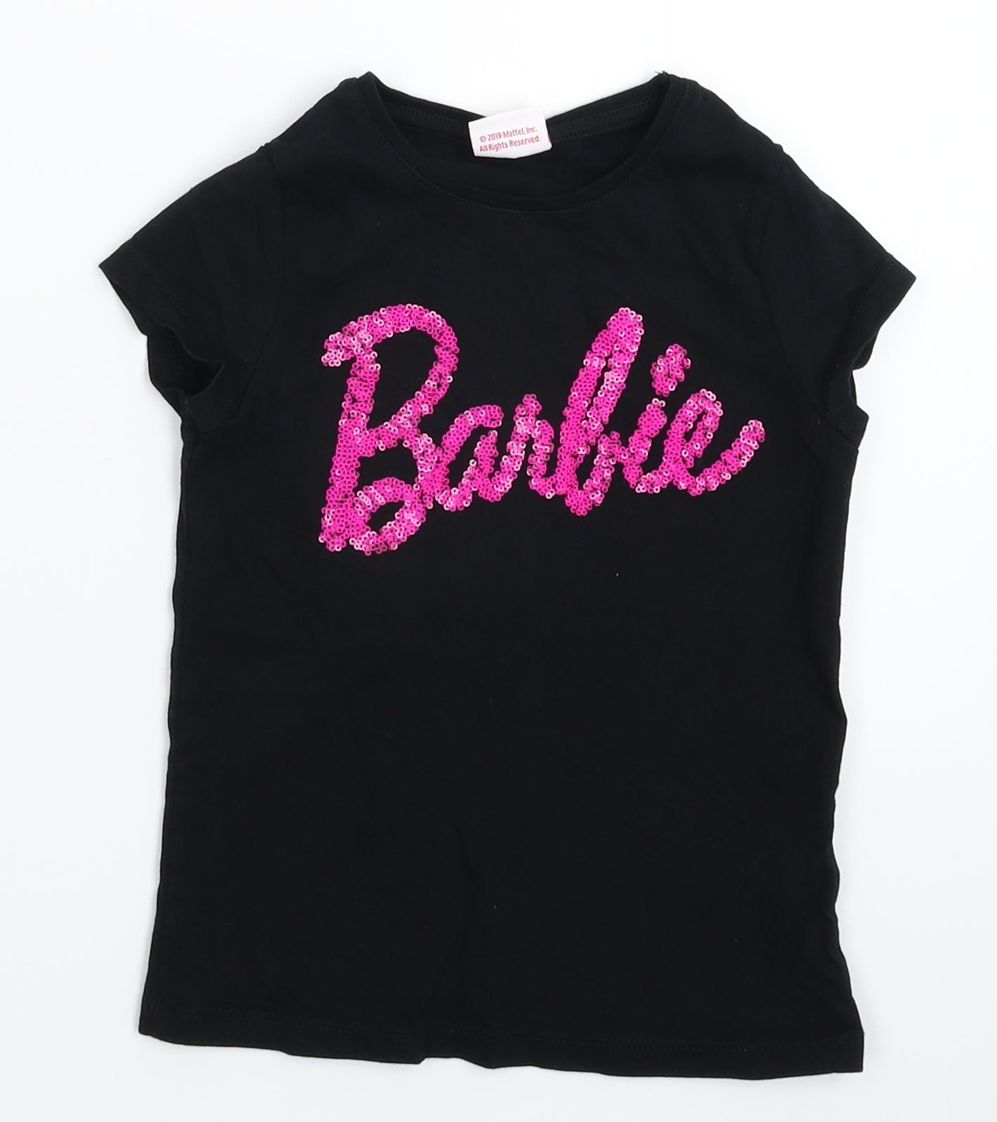 F&F Girls Black   Basic T-Shirt Size 5-6 Years  - Barbie