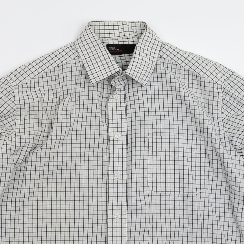 Marks and Spencer Mens White Check   Dress Shirt Size 15.5