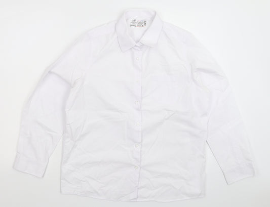 Front view of Marks & Spencer girls’ white basic button-up, size 16, years
