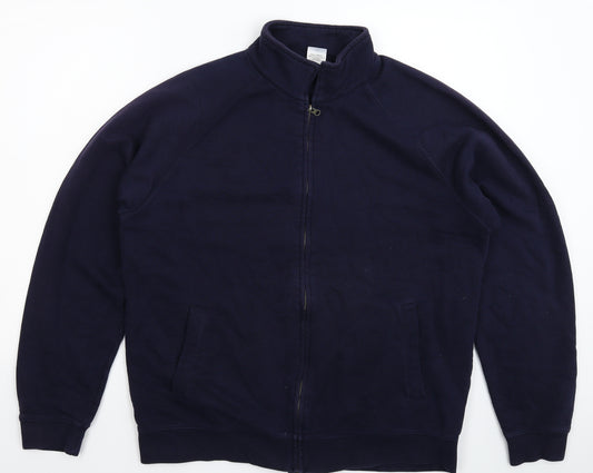 Front view of Fruit of the Loom men’s blue jacket, size L