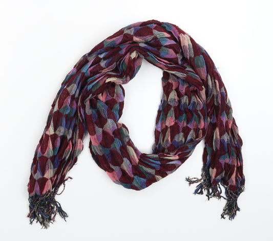 Front view of Preworn women’s multicoloured geometric knit scarf