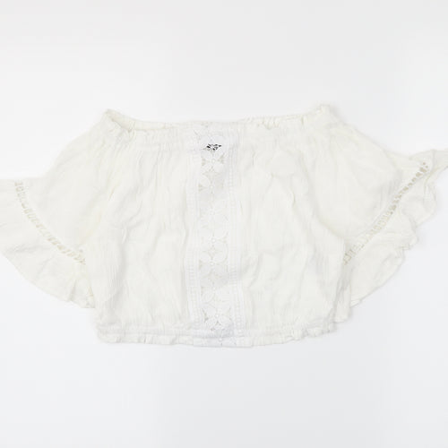 H7M Womens White   Cropped Blouse Size 8