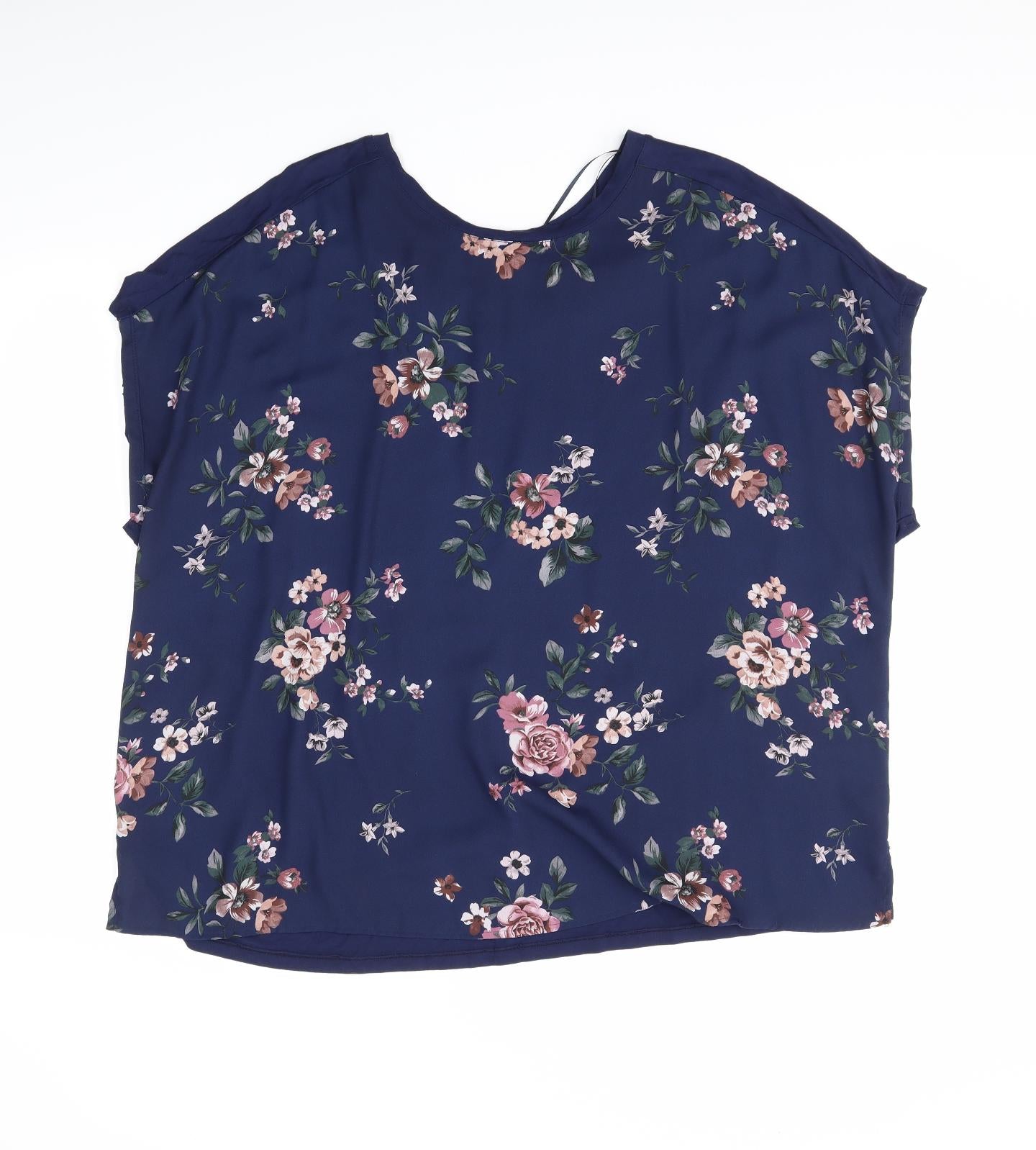 TU Womens Blue Floral  Basic Blouse Size 24