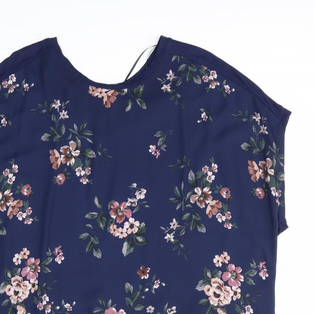 TU Womens Blue Floral  Basic Blouse Size 24