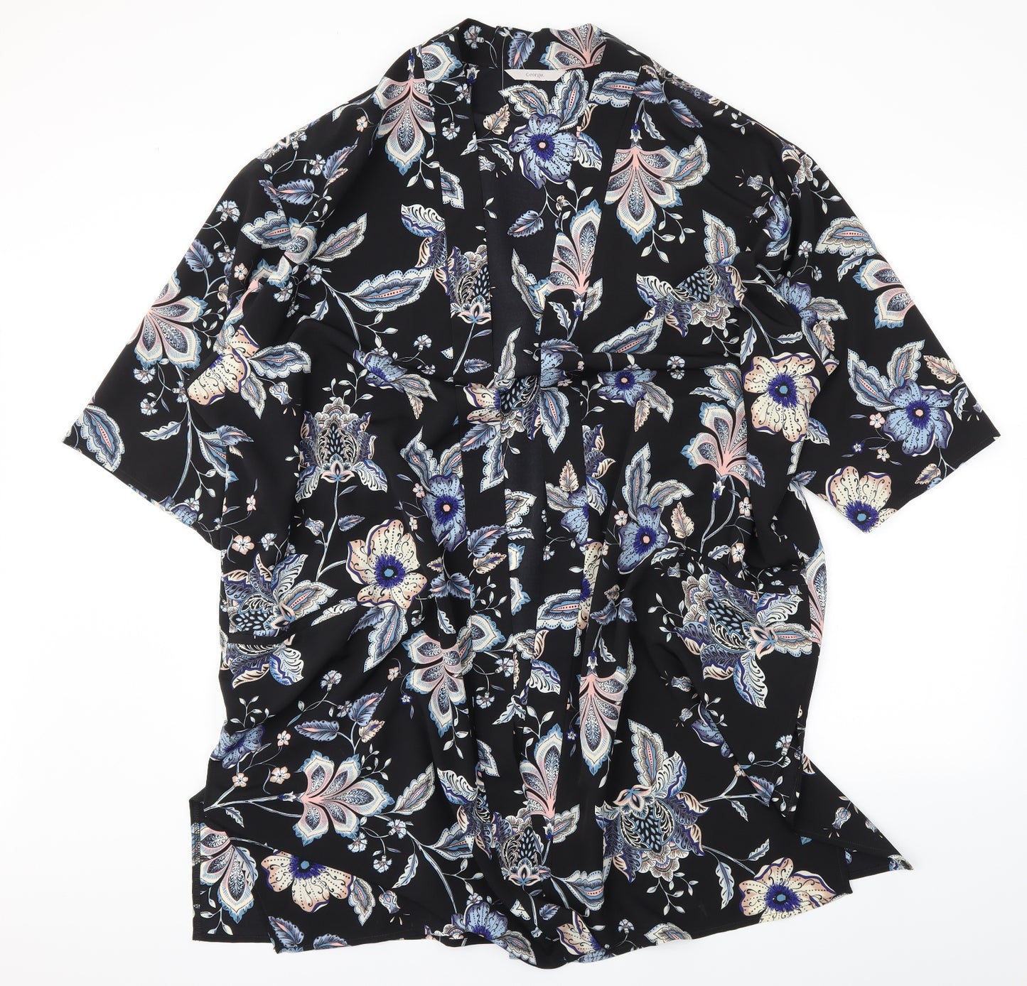 George Womens Black Floral  Kimono Blouse Size 20