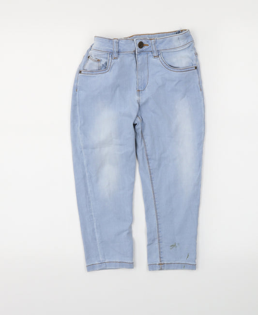 Front view of Marks & Spencer girls’ blue denim boyfriend jeans, size 7-8, years