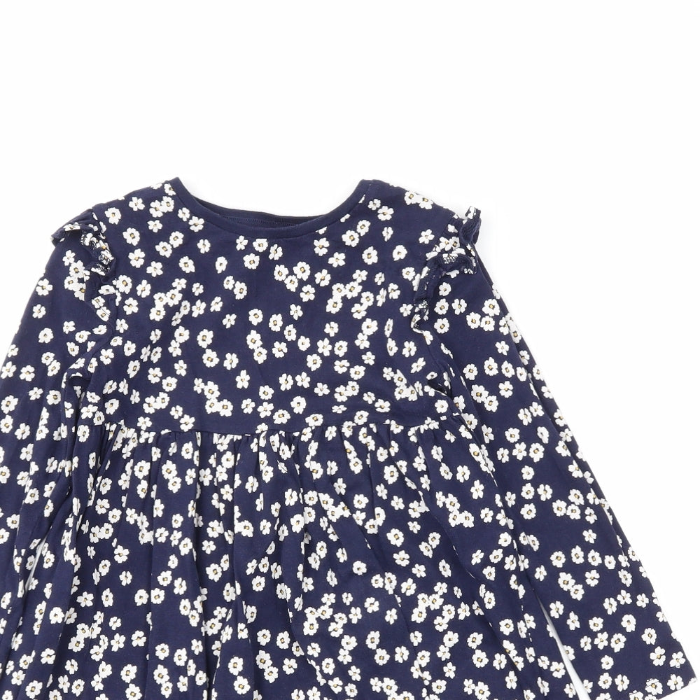 F&F Girls Blue Floral  T-Shirt Dress  Size 4-5 Years