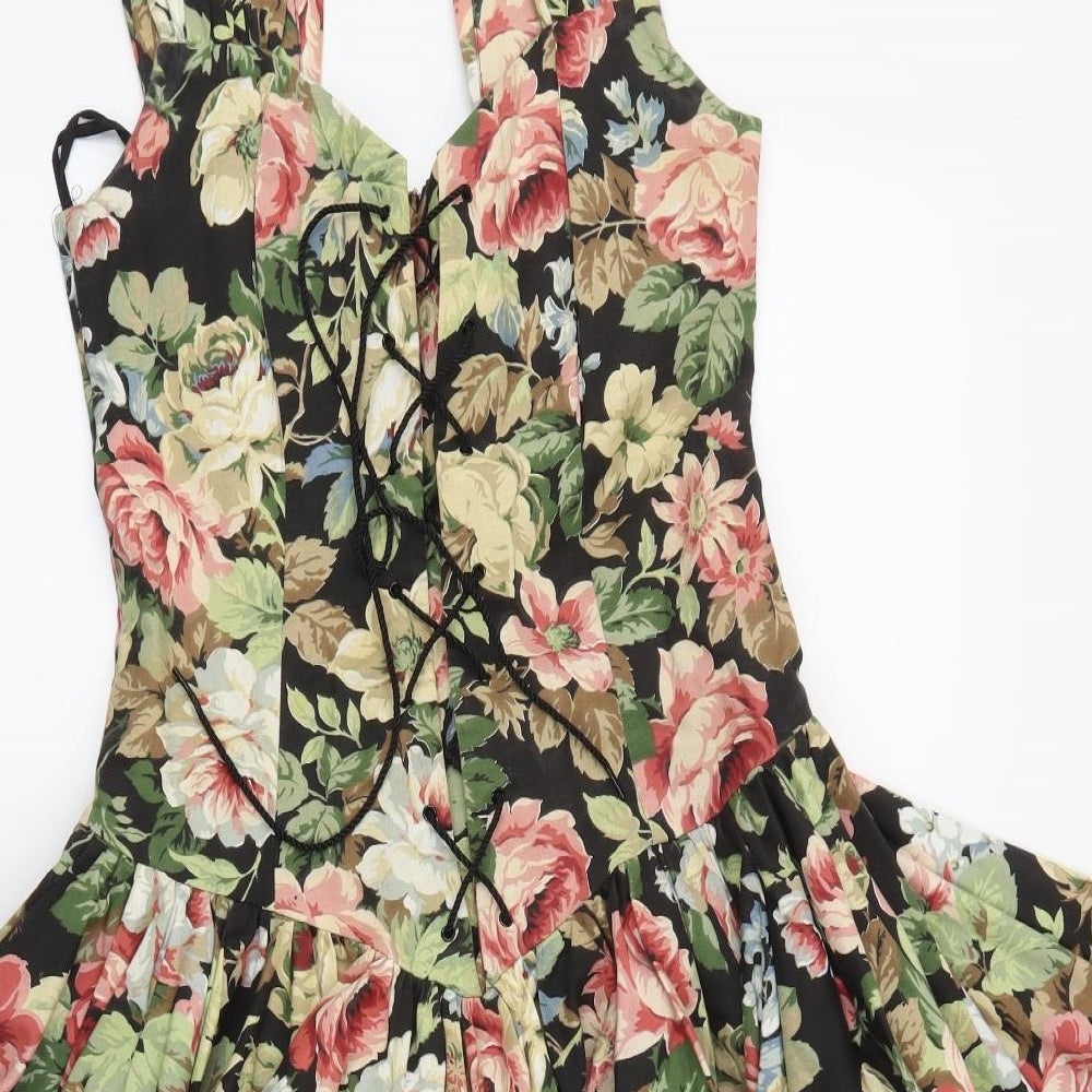 Magic Womens Black Floral  Skater Dress  Size 6