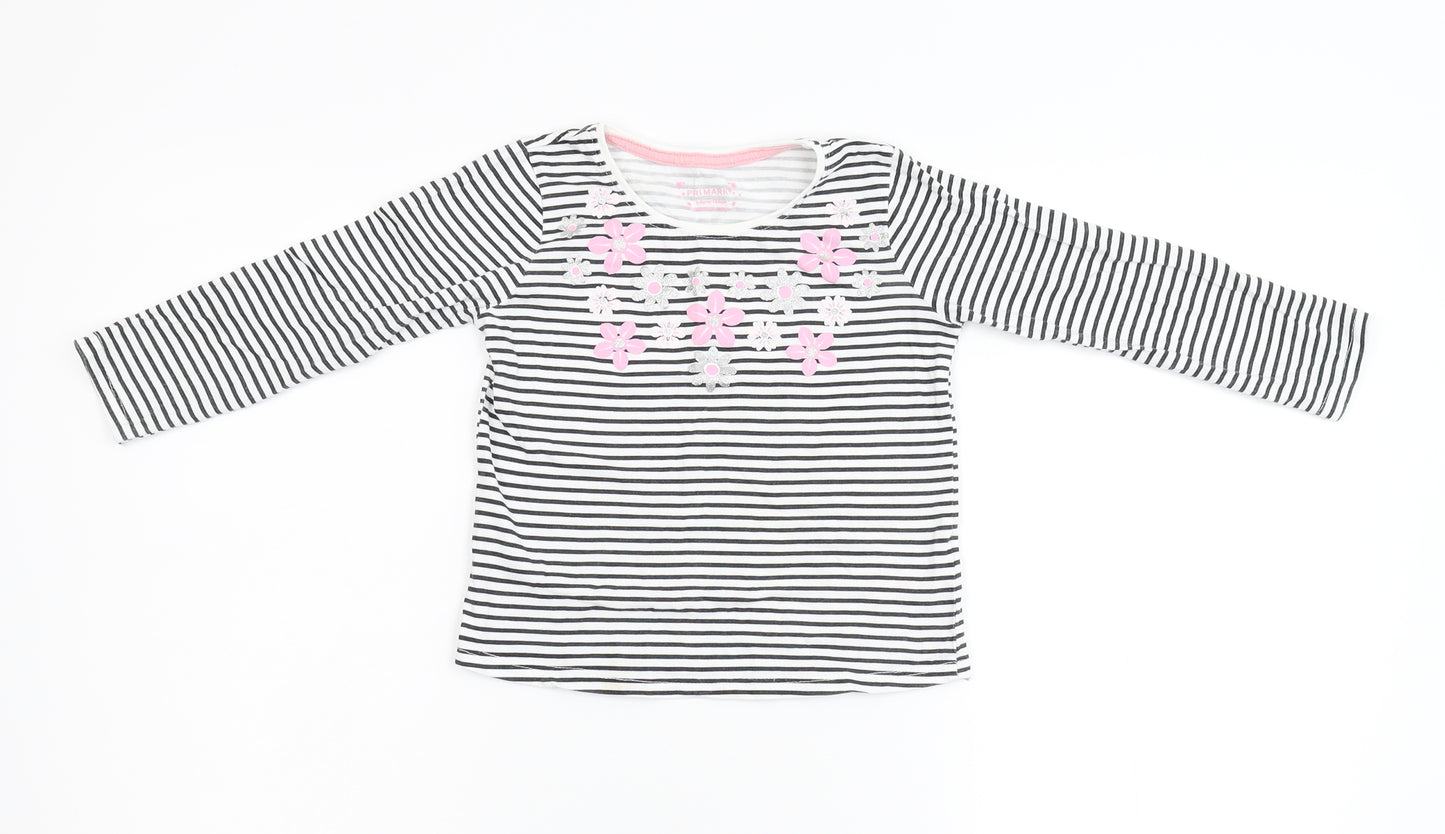 Primark Girls Multicoloured Striped Flannel Ringer T-Shirt Size 3-4 Years