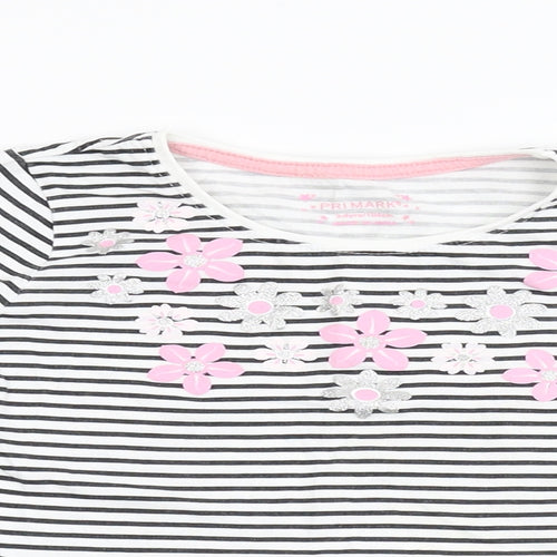 Primark Girls Multicoloured Striped Flannel Ringer T-Shirt Size 3-4 Years