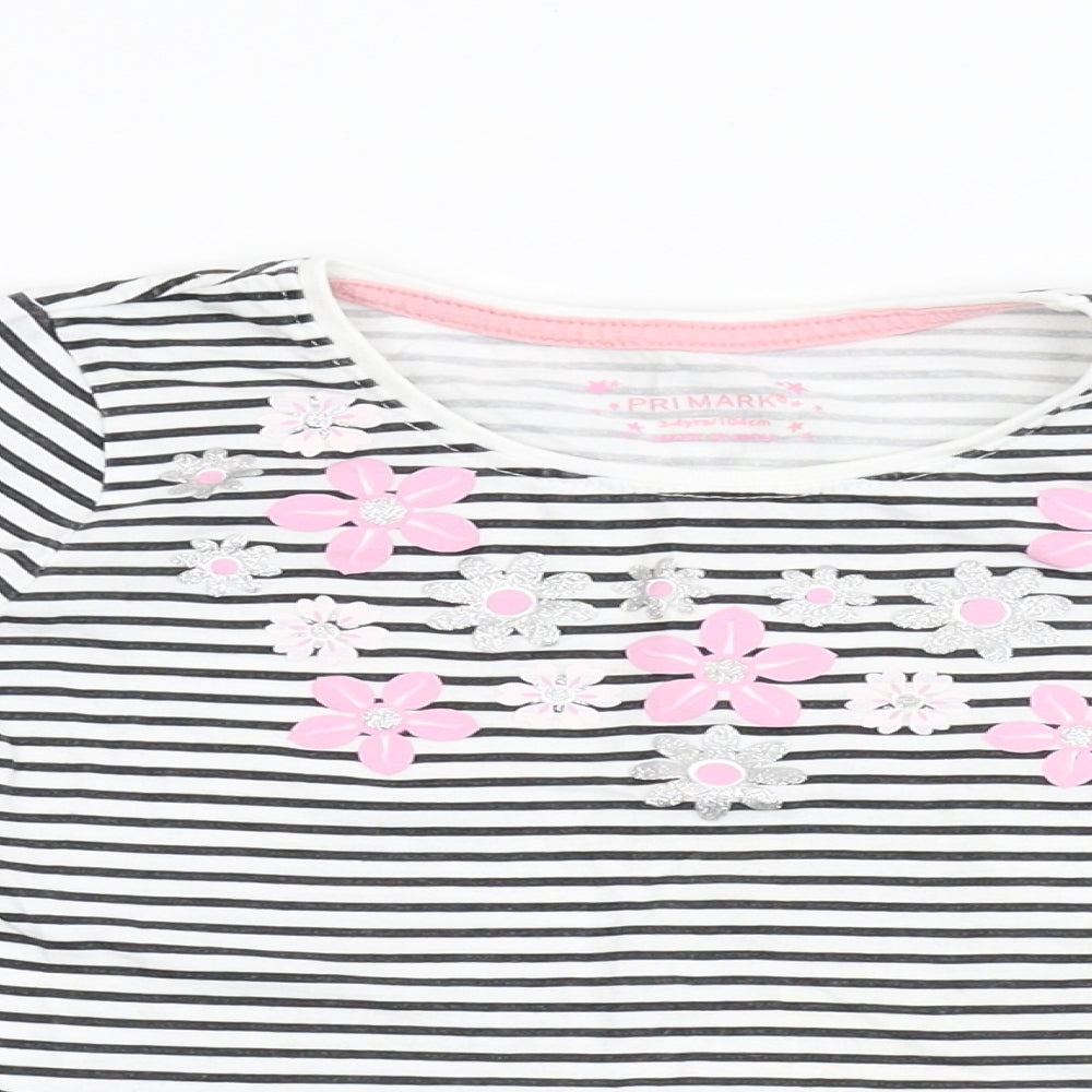 Primark Girls Multicoloured Striped Flannel Ringer T-Shirt Size 3-4 Years