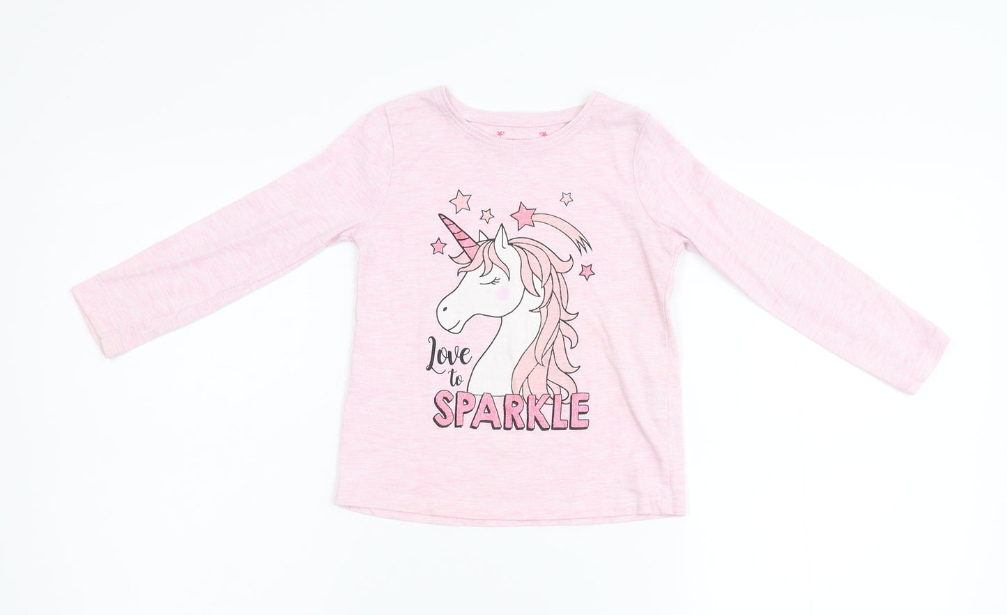 Primark Girls Pink  Flannel Basic T-Shirt Size 3-4 Years  - Unicorn