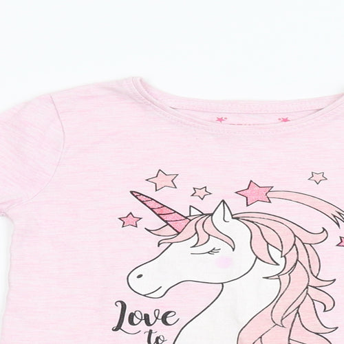 Primark Girls Pink  Flannel Basic T-Shirt Size 3-4 Years  - Unicorn