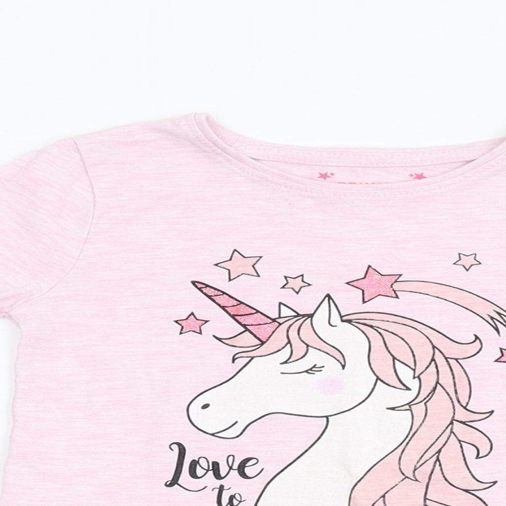 Primark Girls Pink  Flannel Basic T-Shirt Size 3-4 Years  - Unicorn