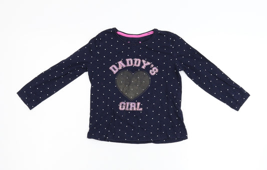 Front view of Primark girls’ blue flannel basic t-shirt, size 3-4, years - daddy's girl