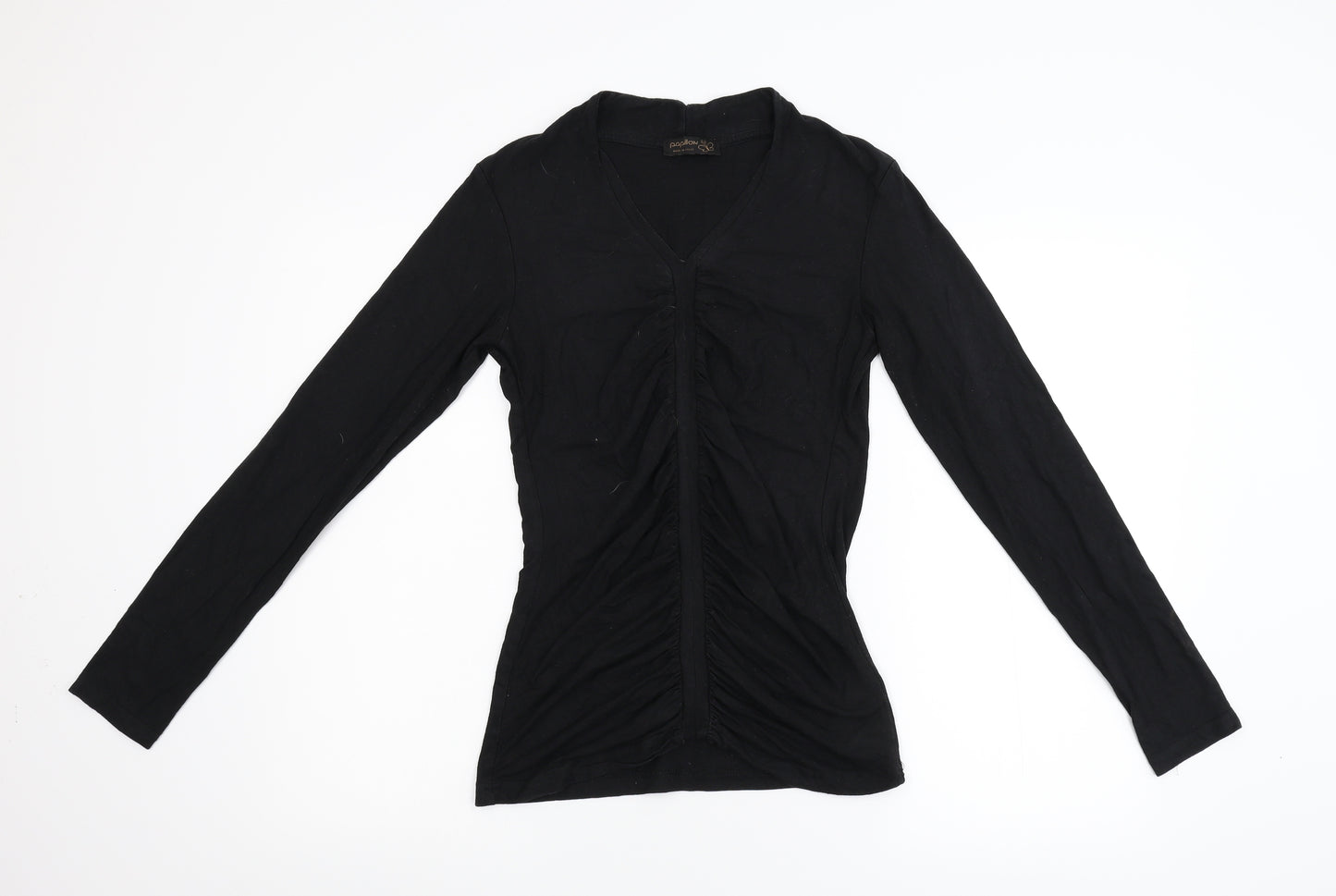 Papillon Womens Black  Fleece Basic T-Shirt Size 10