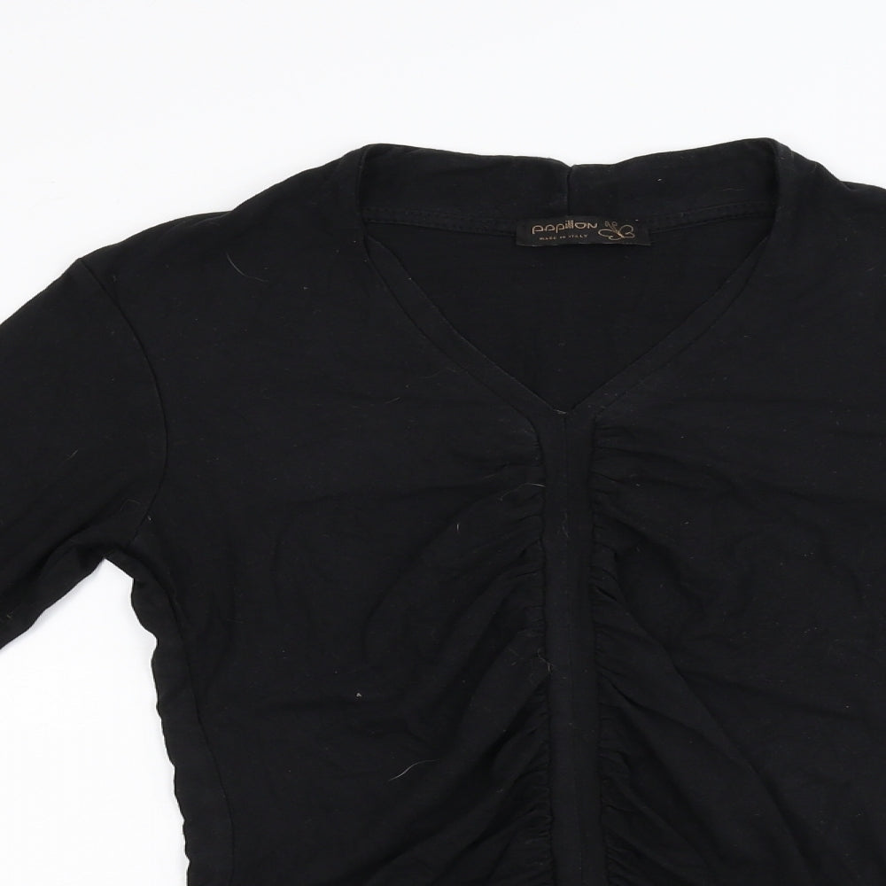 Papillon Womens Black  Fleece Basic T-Shirt Size 10