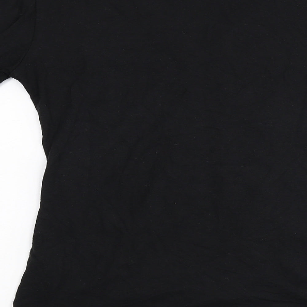 Papillon Womens Black  Fleece Basic T-Shirt Size 10