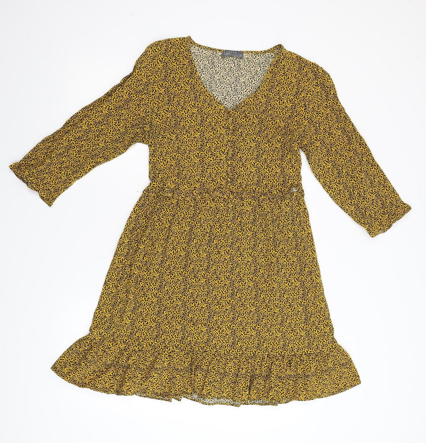 Matalan Womens Yellow Animal Print  Slip Dress  Size 12
