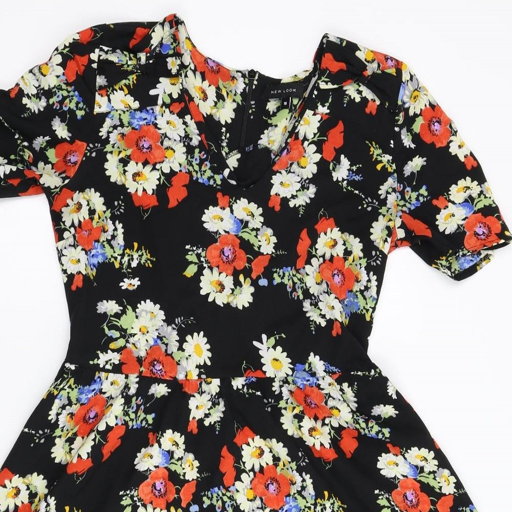 New Look Womens Black Floral  Fit & Flare  Size 10