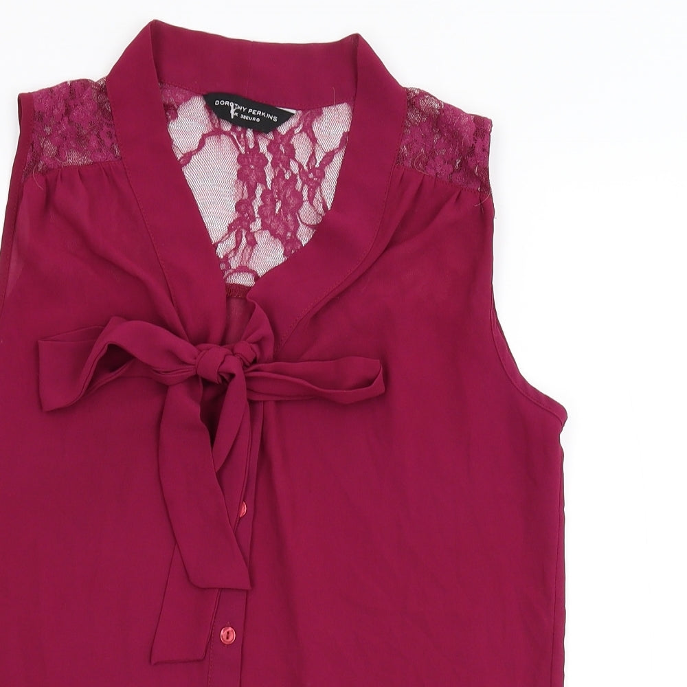 Dorothy Perkins Womens Pink Floral  Basic Tank Size 10  - Pussy Bow