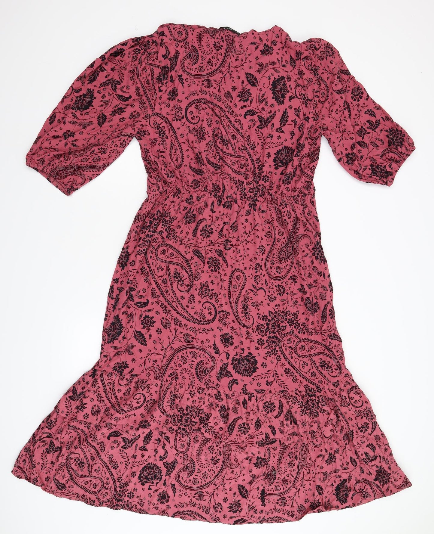 F&F Womens Red Floral  Fit & Flare  Size 14  - Tiered
