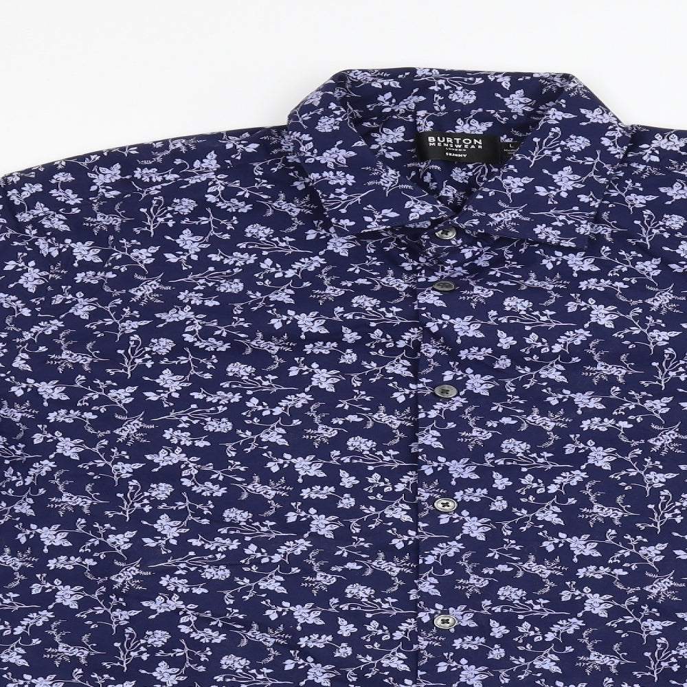 Burton Mens Blue Floral   Button-Up Size L