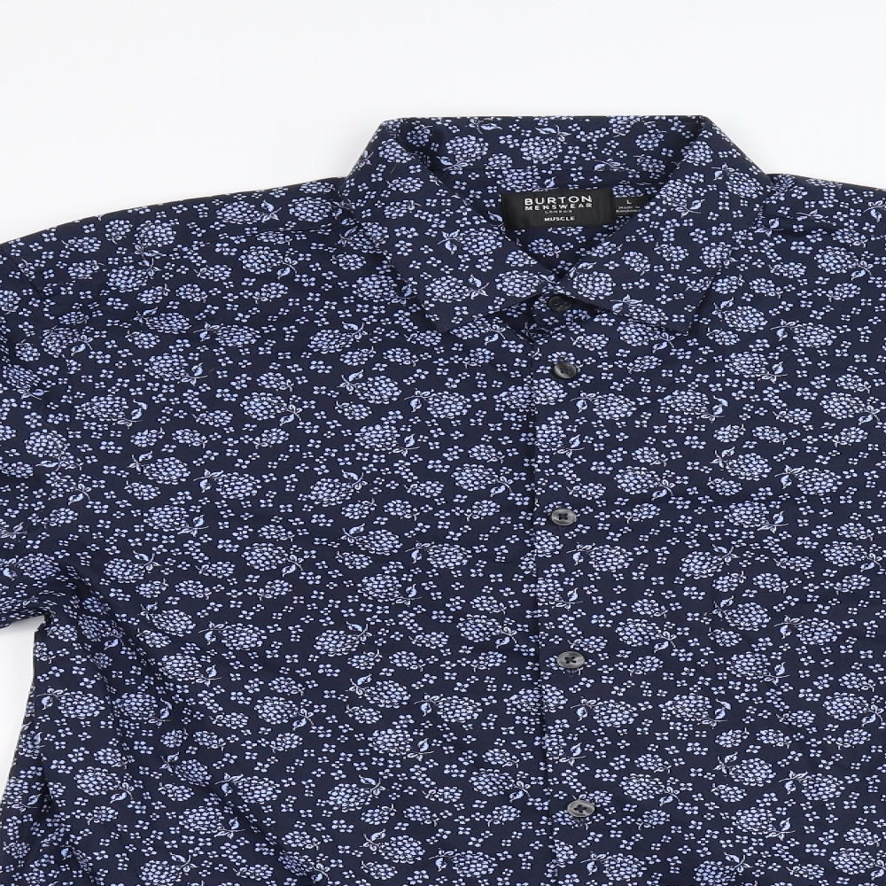 Burton Mens Blue Floral   Button-Up Size L